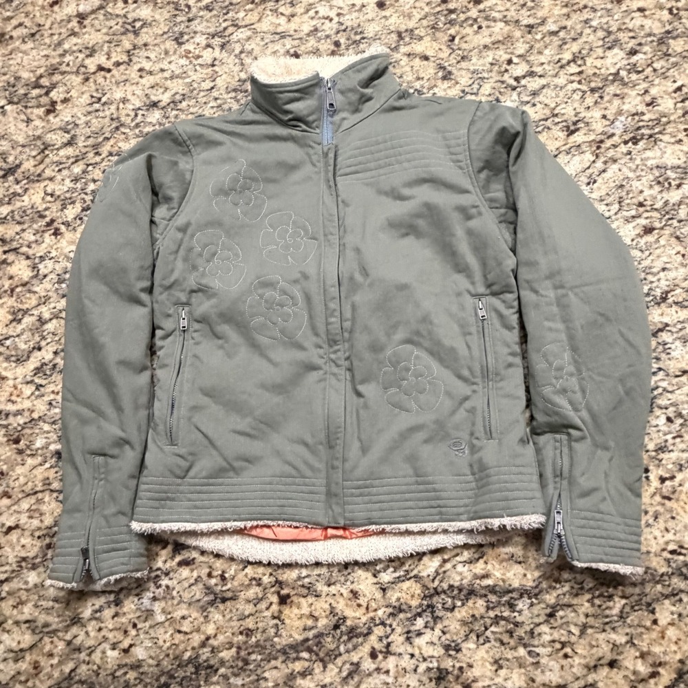 Mountain Hardwear Womens XS Green Sherpa Lined Floral Embroidered Zip Jacket